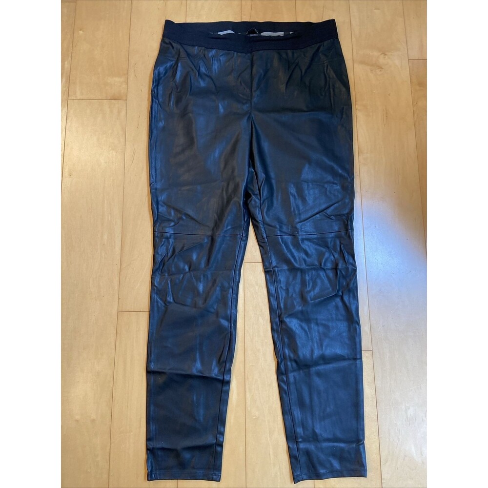 BLACK BASIC Ann Taylor faux leather leggings size 14 elastic waist black
